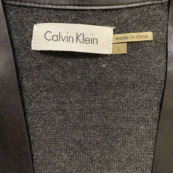 Calvin Klein Women’s Gray Wool Blend Cropped Open Front Cardigan With Ribbon Tri - Picture 3 of 5